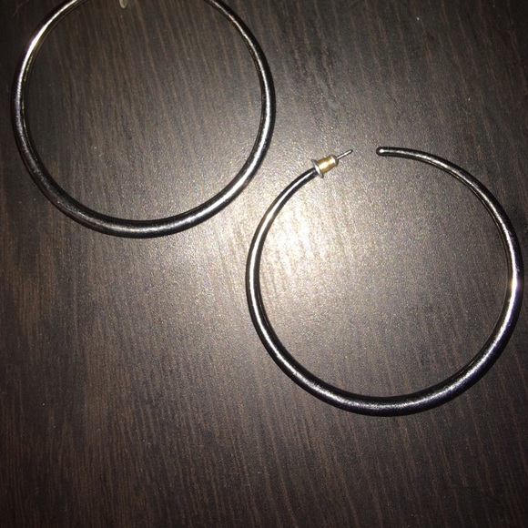 Dark Gray Medium Length Hoop Earrings