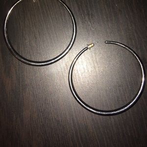 Dark Gray Medium Length Hoop Earrings