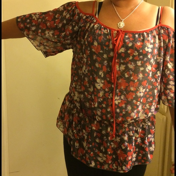 Floral coral straps off the shoulder top