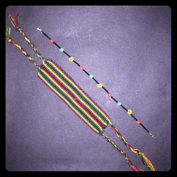 African weaved fabric cuff and beaded anklet - Picture 1 of 3