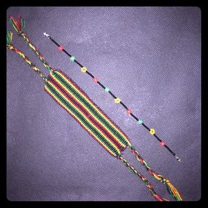 African weaved fabric cuff and beaded anklet