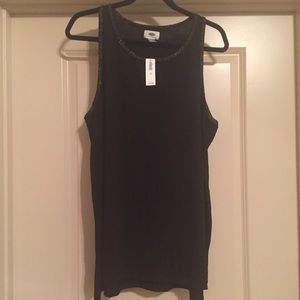 Black tank with gold sparkle trim