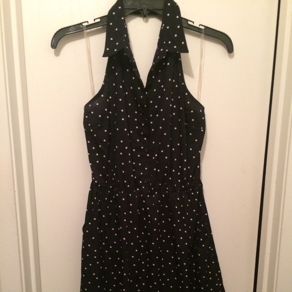 Navy and dotted halter dress