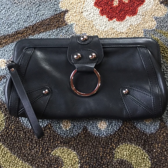 Black leather clutch