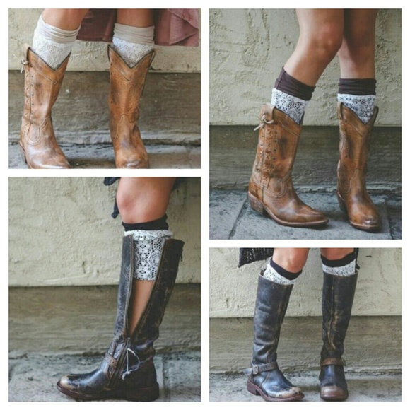 Boho Boot Cuffs crochet lace black or light grey - Picture 1 of 1