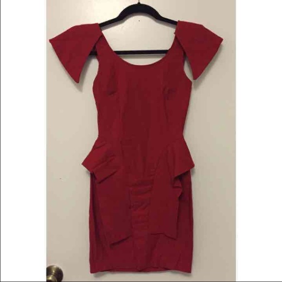 Red Peplum Bodycon Dress Mini Backless holiday - Picture 2 of 3