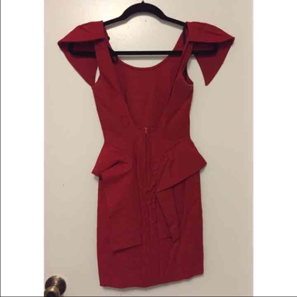 Red Peplum Bodycon Dress Mini Backless holiday - Picture 3 of 3