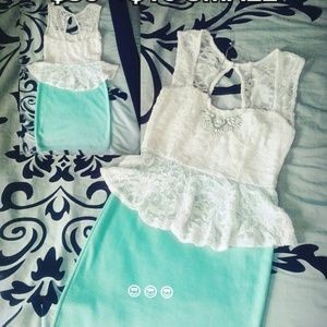 Mint white lace peplum dress
