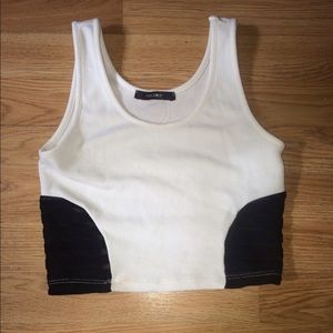 Forever 21 White Crop Top Black Ribbed Side