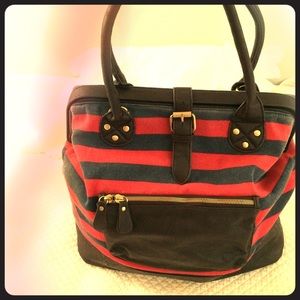 Red and navy striped purse