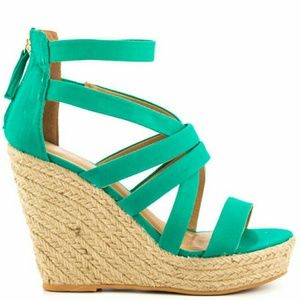 JustFab Strappy Seafoam Wedges