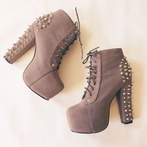 Grey Platform Spiked Booties