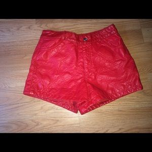 Red High Waisted Faux Leather Shorts