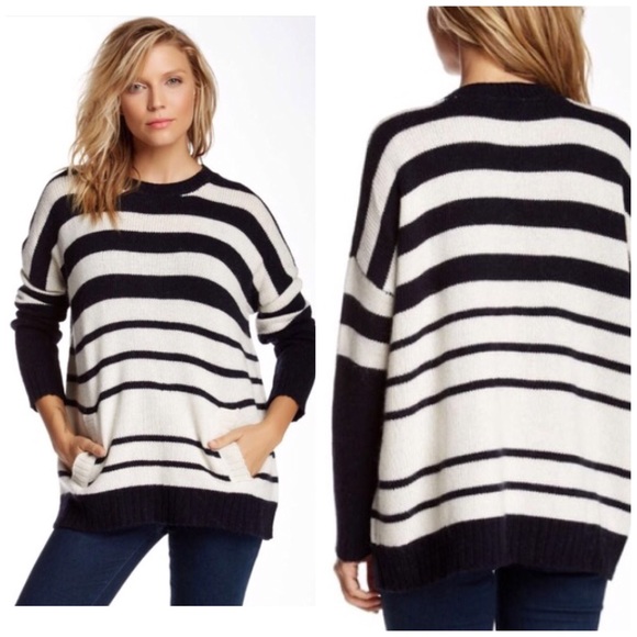 Joan Vass Sweaters - Long sleeve stripped crew neck sweater.