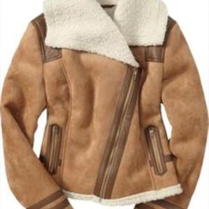 Old Navy Tan Shearling Motorcycle Style Coat