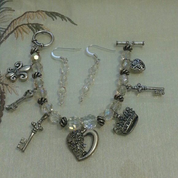 SALE Crystal Charm Bracelet With Matching Earrings