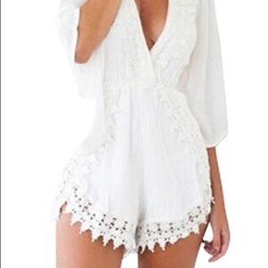 White and lace design sexy romper; S/M size