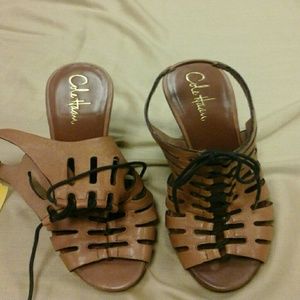 Cole Haan brown leather lace up heels