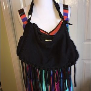 Suede fringe shoulder bag