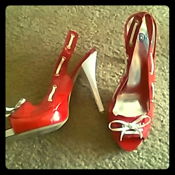 Red and white heels