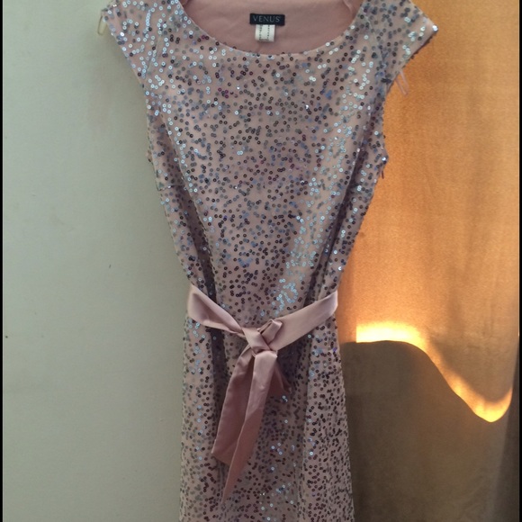 Pink sparkle dress! With satin tie.