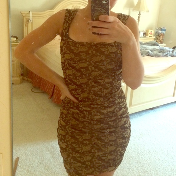 FREE PEOPLE brown rose stretchy bodycon dress