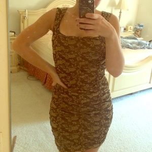 FREE PEOPLE brown rose stretchy bodycon dress