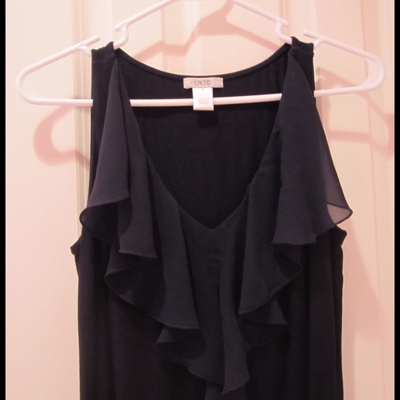 Cache Ruffle Front Knit Top Shell Navy Size Small - Picture 2 of 4