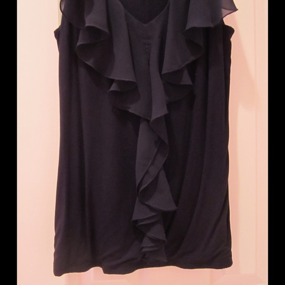 Cache Ruffle Front Knit Top Shell Navy Size Small - Picture 3 of 4