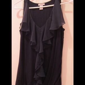 Cache Ruffle Front Knit Top Shell Navy Size Small