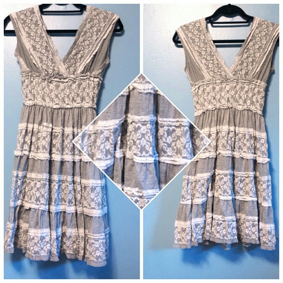 Grey and white lace dress.