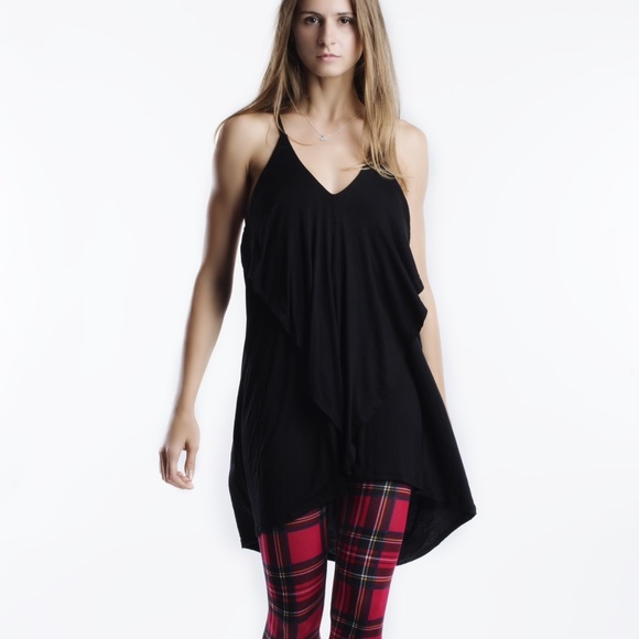 "Air" Ruffle Front Strappy Draped Back Tunic Top - Picture 2 of 4