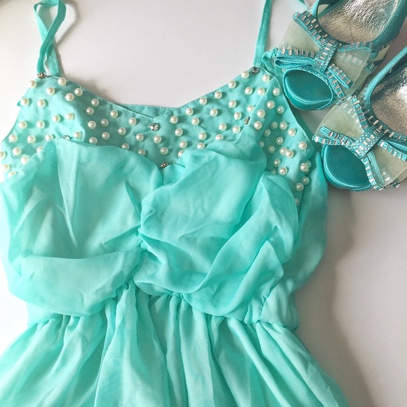 Mint Pearl and Rhinestone Bust Dress