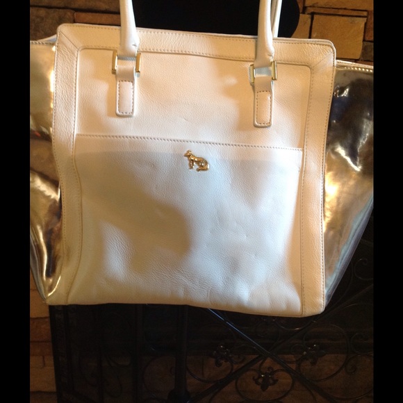 🐺Emma Fox Large Leather Tote...🐺  Silver & Biege