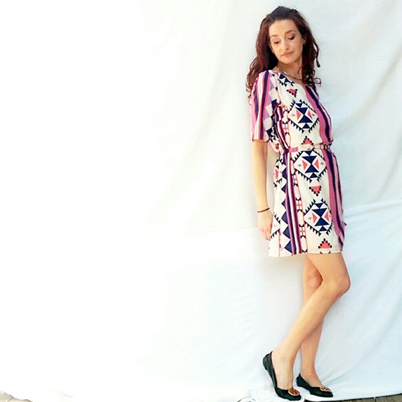 Hello Miss Tie-Back Boho Stripe Shift Dress- Small - Picture 2 of 4