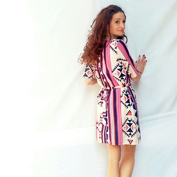 Hello Miss Tie-Back Boho Stripe Shift Dress- Small - Picture 4 of 4