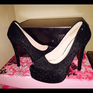 Black Rhinestone Red Bottom High Heel Shoes  Bling