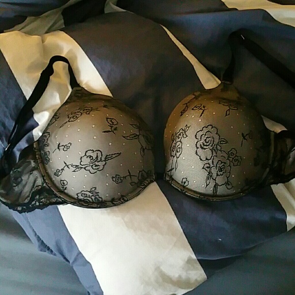Black and white lace bra