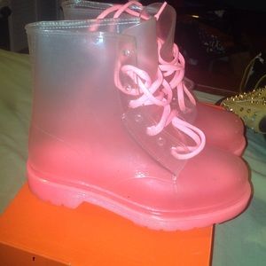 Clear/pink rain boots