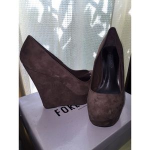 Brown suede wedges