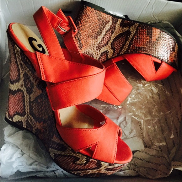 Orange wedge sandals