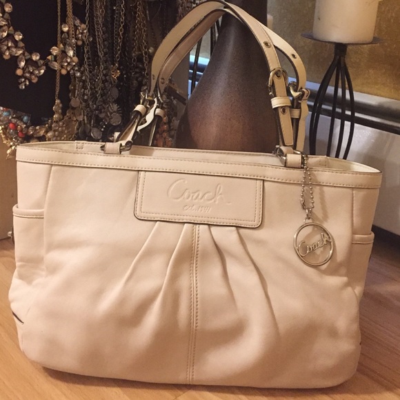 Soft white leather pleated COACH bag
