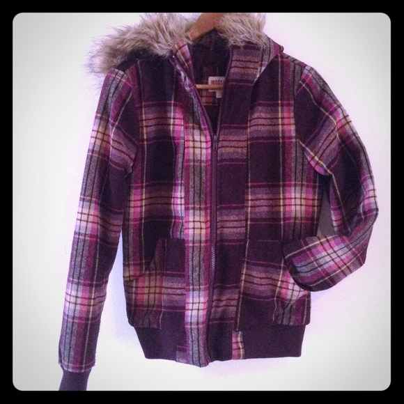 Mossimo Supply Co. Jackets & Blazers - Fur Hooded Plaid Jacket