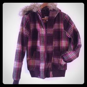 Fur Hooded Plaid Jacket