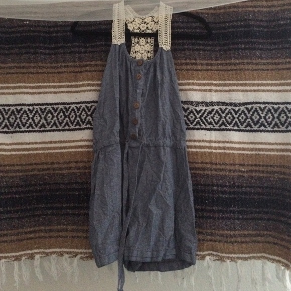 Chambray lace trim romper