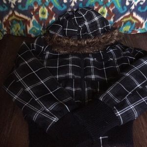 Black with white/grey plaid