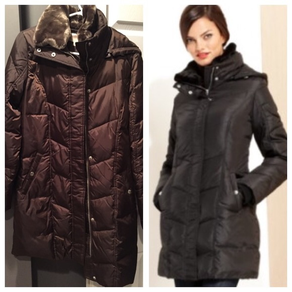 Michael Kors brown coat with fur neckline.