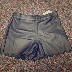 Black Leather Scalloped Shorts