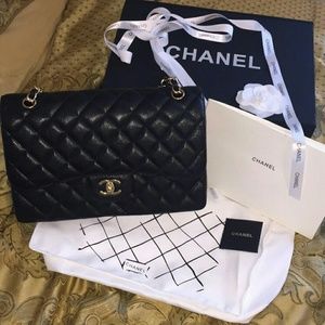 Jumbo double flap caviar leather inspired