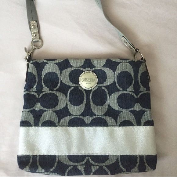 Coach Handbags - Coach Signature Denim and Silver Crossbody Bag